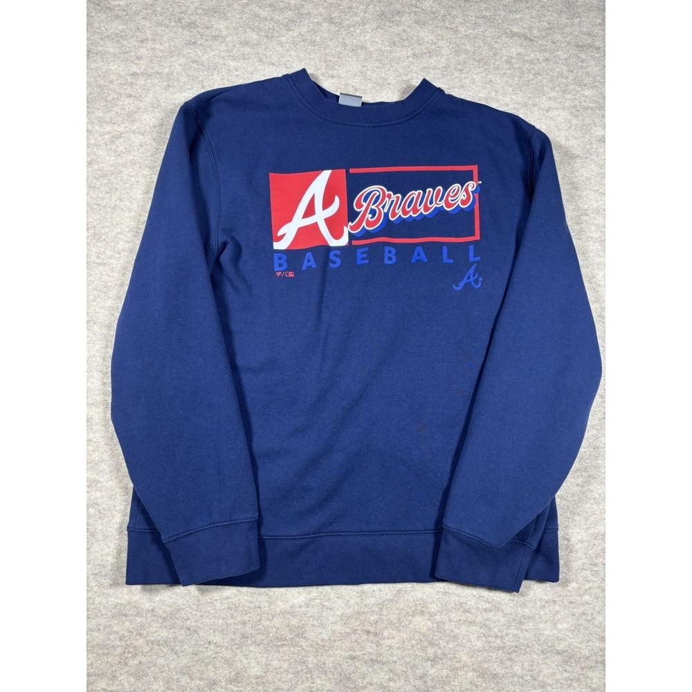 Fanatics Atlanta Braves MLB Graphic Crewneck Sweatshirt Navy Men's Size Large